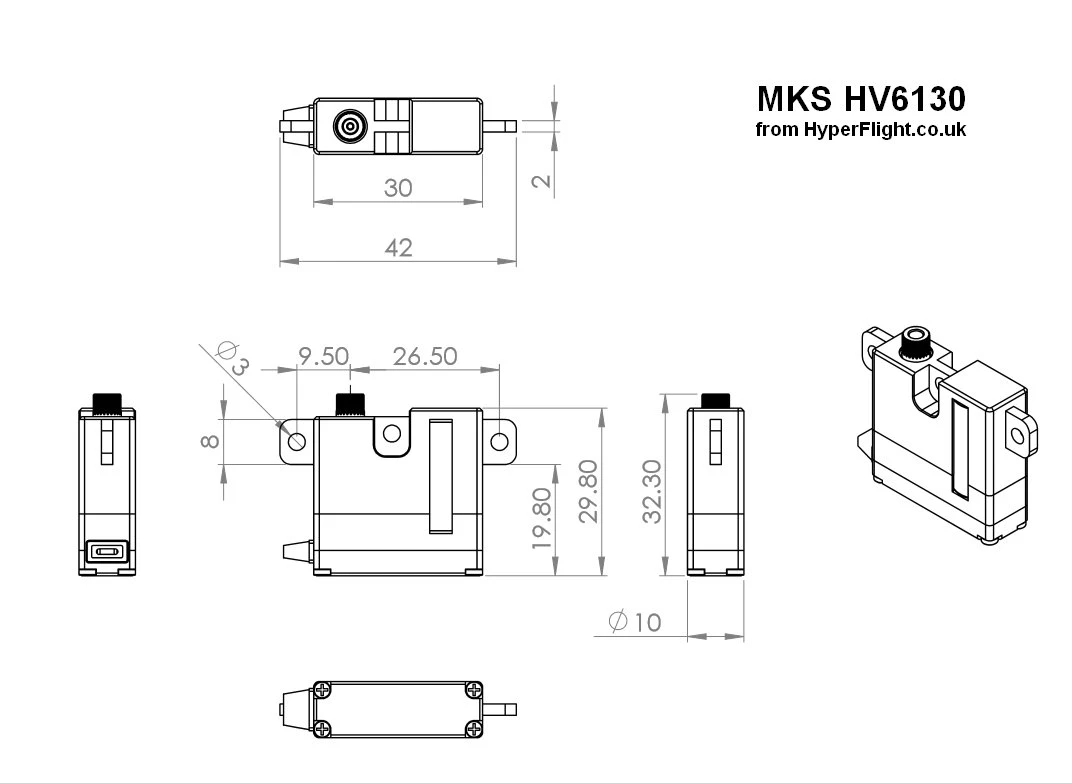 MKS HV6130 Servo - 8.1Kg.cm 0.10s 22.5g 10mm 5 MKS HV6130 Servo - 8.1Kg.cm 0.10s 22.5g 10mm - Image 4